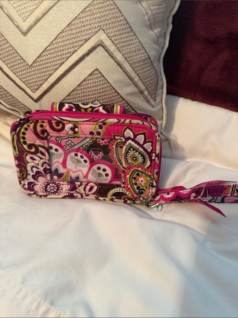 Vera Bradley wristlet wallet in the retired Very Berry Paisley pattern. EUC